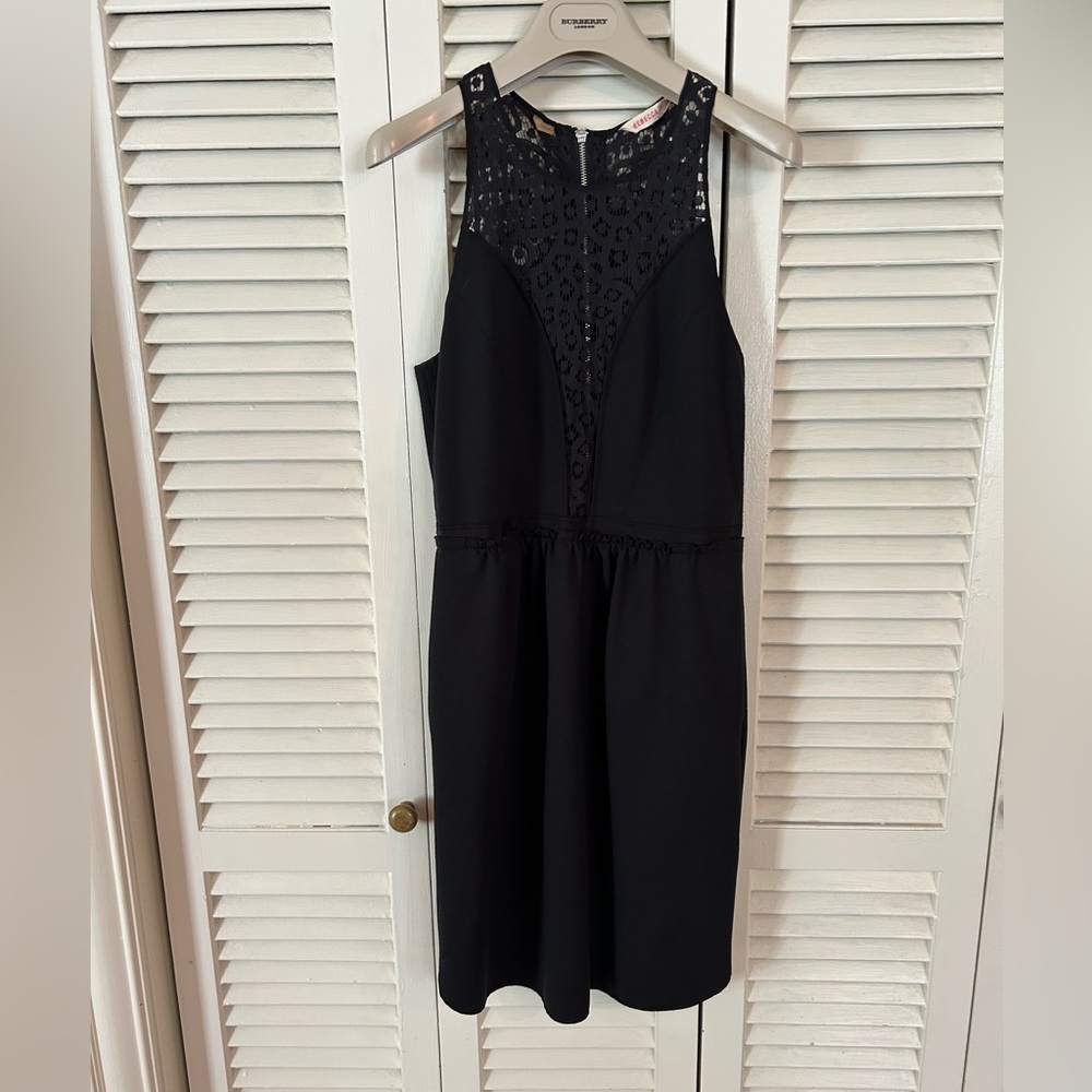 Rebecca Taylor Black Knit Sleeveless w/ Lace Panels Fit & Flare Dress Sz 4